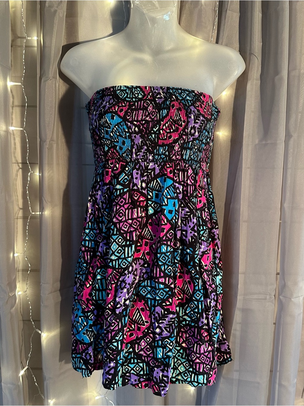 Forever 21 Xxi  multicolor geometric print tube top strapless sundress Sz S